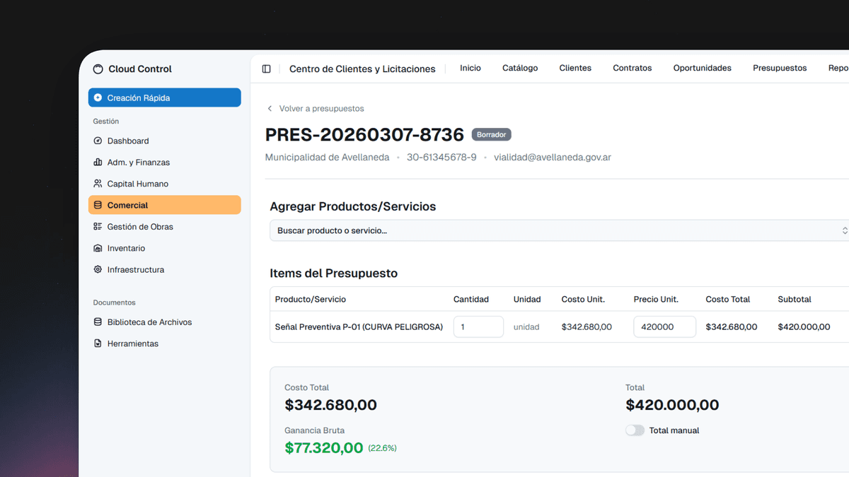 Cloud Control — ERP de Obra Pública
